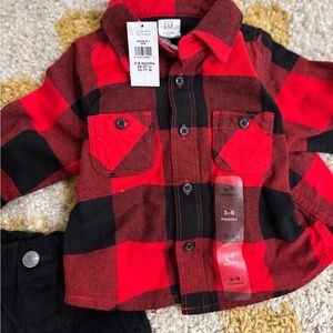 NWT Gap Kids Red Plaid Flannel Shirt 3 Piece Set